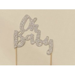 Oh Baby  Glitter Silver Cake Topper